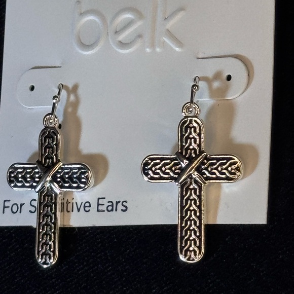 Belk Silver and Black Cross Dangling Earrings 1.5inch - Picture 4 of 8